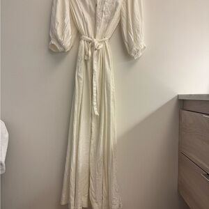 Maeve Cream Tie-Waist Maxi Shirt Dress